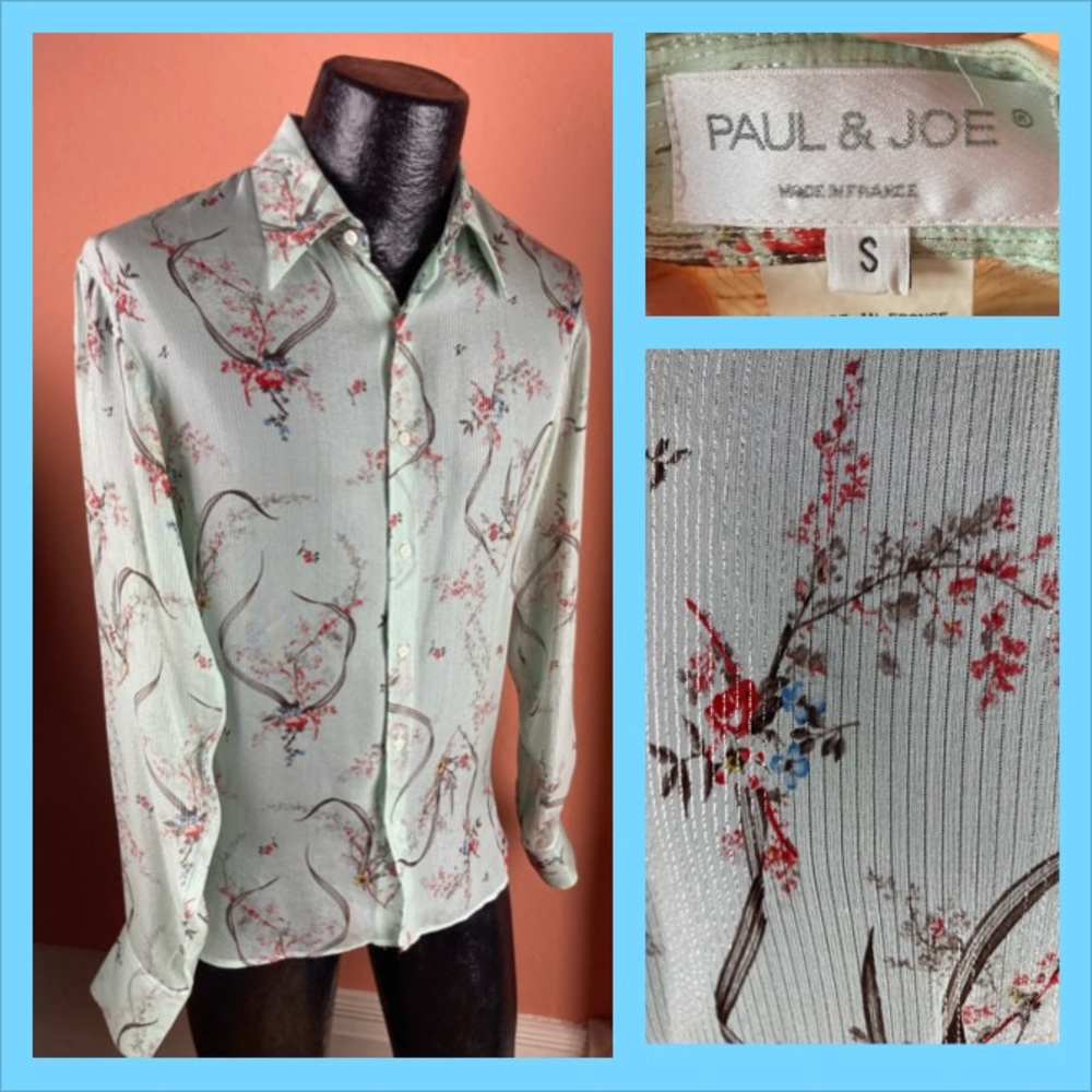 Paul and Joe Silk Chiffon and Lamé Mens Shirt - Small